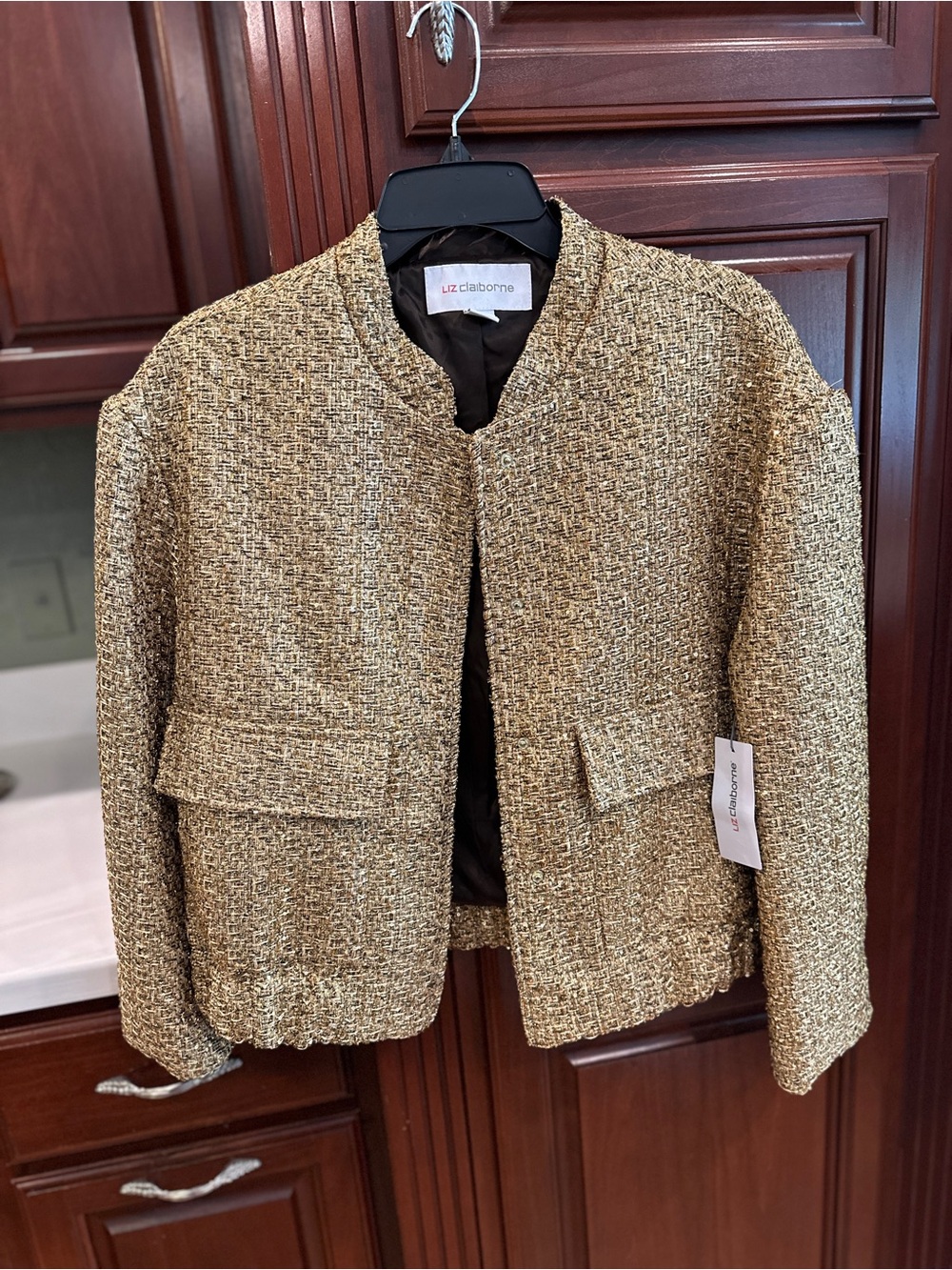 Liz Claiborne Gold-Tone Tweed Open Front Blazer